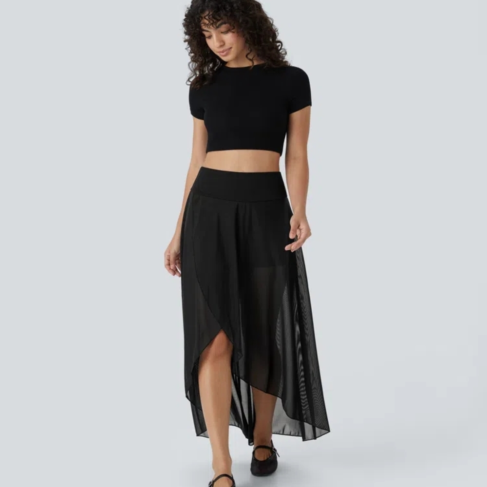 HALARA Black High-Low Wrap Midi Skirt